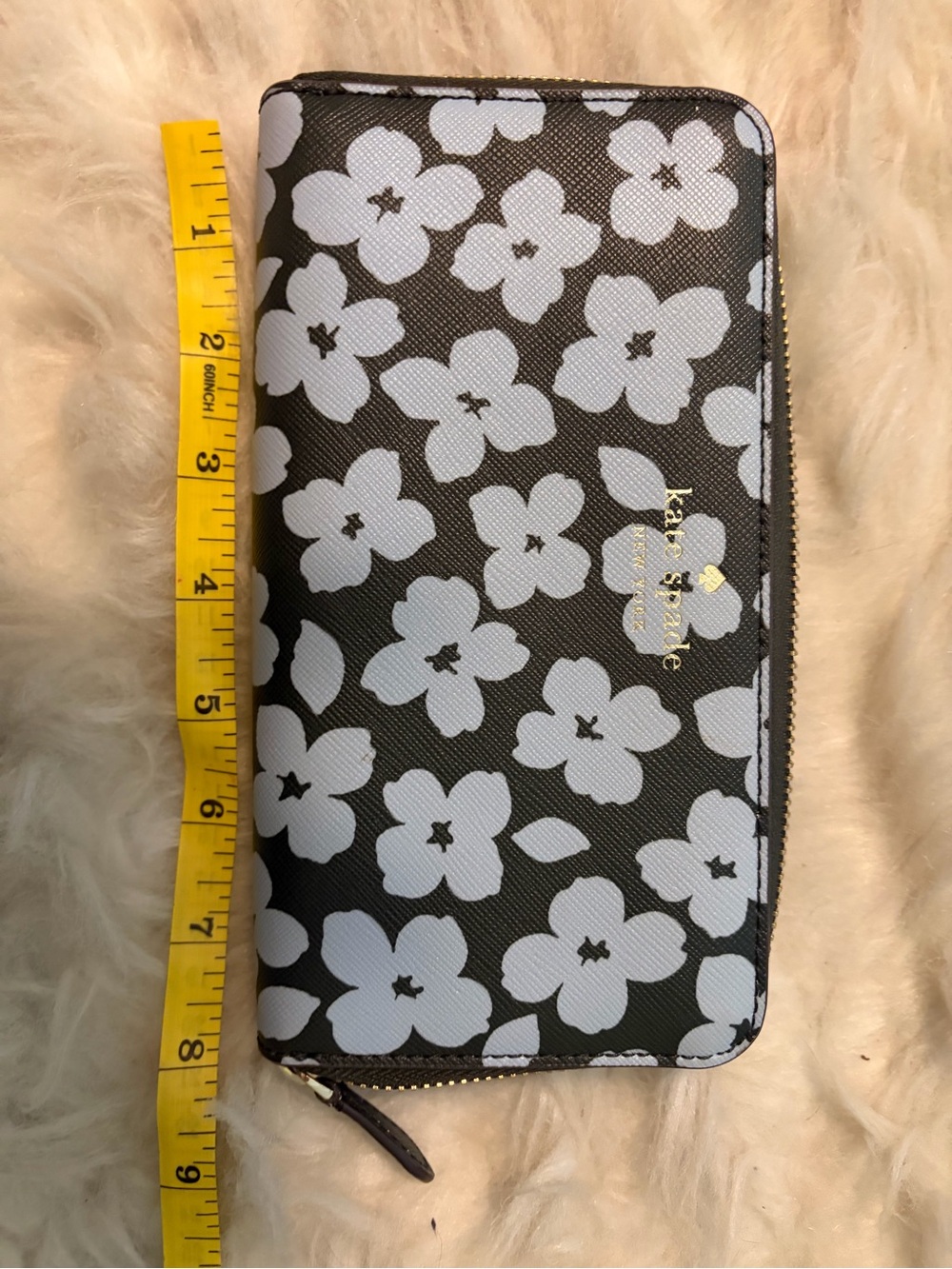 kate spade Black wallet with white floral print